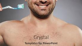  Presentation with toothpaste - Presentation design featuring cropped image of a happy shirtless man holding toothbrush with a toothpaste isolated over gray background background and a coral colored foreground