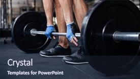  Presentation with barbell - Amazing PPT theme having cropped image of a muscular fitness man lifting heavy barbell at the gym backdrop and a tawny brown colored foreground
