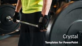  Presentation with barbell - Theme enhanced with cropped image of a sportsman holding heavy barbell at the gym background and a wine colored foreground