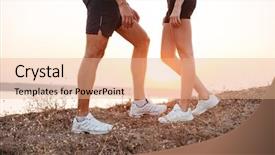  Presentation with hill - Colorful PPT layouts enhanced with cropped image of a young fitness couple standing during sunset on hill backdrop and a lemonade colored foreground