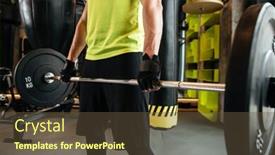  Presentation with barbell - Audience pleasing presentation theme consisting of cropped image of a young muscular man with barbell at the gym backdrop and a tawny brown colored foreground