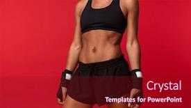  Presentation with bandages - PPT theme having cropped image of african american woman 20s in black sportswear standing with sports bandages on her hands isolated over red background background and a crimson colored foreground
