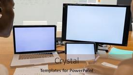  Presentation with coworkers - PPT layouts consisting of cropped-image-of-african-american background and a coral colored foreground