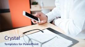  Presentation with coworking - Cool new presentation theme with cropped image of african businessman sitting at the table chatting by phone coworking backdrop and a sky blue colored foreground