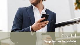  Presentation with man holding phone - Audience pleasing theme consisting of cropped-image-of-an-attractive backdrop and a gray colored foreground