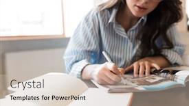  Presentation with taking notes - Presentation theme having cropped-image-of-an-attractive background and a soft green colored foreground