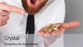  Presentation with bitcoins - Amazing slide set having cropped image of an excited backdrop and a  colored foreground