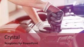  Presentation with mechanic - Theme having cropped image of automobile mechanic background and a violet colored foreground