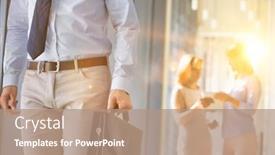  Presentation with lens - Presentation design with businessman walking and carrying briefcase background and a coral colored foreground