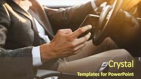  Presentation with mobile phone on car - Beautiful PPT theme featuring cropped image of careless bussinesman backdrop and a tawny brown colored foreground