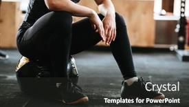  Presentation with exercise sport - Presentation enhanced with cropped image of caucasian sports strong woman make sport exercise with ball background and a dark gray colored foreground