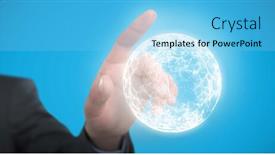  Presentation with entrepreneur - Presentation theme having cropped image of entrepreneur touching digital screen against blue background and a light blue colored foreground