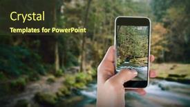  Presentation with smart - Audience pleasing PPT layouts consisting of cropped image of hand holding smart phone against rapids flowing along lush forest backdrop and a tawny brown colored foreground