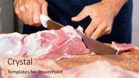  Presentation with butcher shop - Theme having cropped image of male butcher background and a lemonade colored foreground