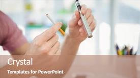  Presentation with cigarettes - Slide deck enhanced with cropped image of man holding cigarettes in office background and a coral colored foreground