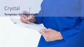  Presentation with mechanic - Amazing theme having cropped image of mechanic writing notes on clipboard over white background backdrop and a light blue colored foreground