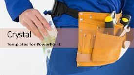  Presentation with euro - Amazing theme having cropped image of repairman putting backdrop and a coral colored foreground