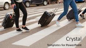  Presentation with pedestrian crossing - PPT theme consisting of cropped image of three women background and a soft green colored foreground