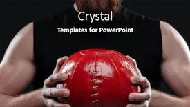  Presentation with trainer - Presentation with cropped image of trainer with ball holding ball in hands isolated dark background background and a black colored foreground