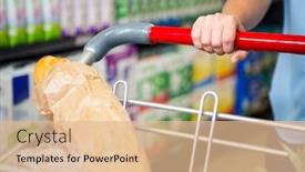  Presentation with supermarket trolley - PPT layouts having cropped-image-of-woman-pushing background and a coral colored foreground