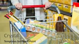  Presentation with supermarket trolley - PPT layouts consisting of cropped-image-of-woman-pushing background and a yellow colored foreground
