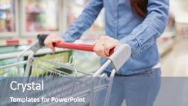  Presentation with supermarket trolley - Slide deck consisting of cropped image of woman pushing trolley in aisle at supermarket background and a ocean colored foreground