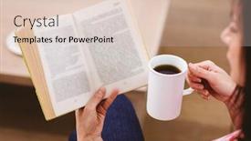  Presentation with coffee book - Amazing slide deck having cropped-image-of-woman-reading backdrop and a lemonade colored foreground