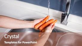  Presentation with carrots - Beautiful presentation theme featuring cropped image of woman washing carrots at kitchen sink backdrop and a coral colored foreground