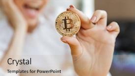  Presentation with bitcoin - Presentation theme having cropped image of young excited background and a  colored foreground