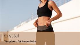  Presentation with fitness - Cool new slides with cropped image of young fitness woman showing abs while training near sea backdrop and a coral colored foreground