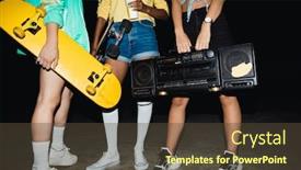  Presentation with girls night - PPT layouts enhanced with cropped image of young girls walking with skateboards and boombox player at night outdoors background and a tawny brown colored foreground