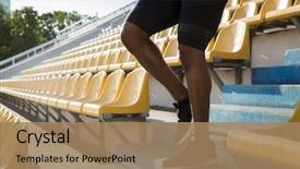  Presentation with stairs - Cool new slides with man's legs walking down backdrop and a coral colored foreground