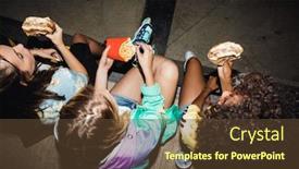 Presentation with girls night - PPT layouts consisting of cropped photo of a young girls friends at night sit on street eat fastfood fries and burgers background and a tawny brown colored foreground