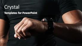  Presentation with afro - Amazing slides having cropped photo of afro american muscular man checking time over black background backdrop and a wine colored foreground