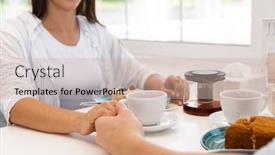  Presentation with eat - PPT theme with cropped photo of amazing young loving couple sitting in cafe eat desserts and drinking tea background and a soft green colored foreground