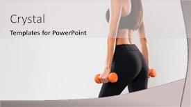  Presentation with exercises - Audience pleasing theme consisting of cropped photo of amazing young sports lady make exercises with dumbbells isolated over grey background backdrop and a light gray colored foreground