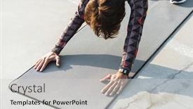  Presentation with sportswear - Beautiful PPT theme featuring cropped photo of athletic man in sportswear doing exercises on mat while working out at playground outdoors backdrop and a light gray colored foreground