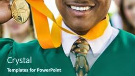  Presentation with medal - Presentation theme featuring cropped-photo-of-graduate-holding background and a ocean colored foreground