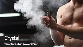  Presentation with chalk sports - PPT theme consisting of cropped photo of handsome sports man in gym rubbing hands with chalk background and a dark gray colored foreground