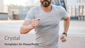  Presentation with strong - Beautiful slide set featuring cropped photo of handsome strong mature sportsman running at the street outdoors backdrop and a light gray colored foreground
