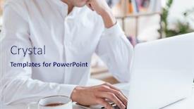  Presentation with coworking - Slides having cropped photo of man dressed in white shirt using laptop computer coworking background and a lemonade colored foreground