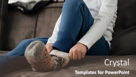  Presentation with socks - PPT layouts featuring cropped photo of pretty little boy puts on socks while sitting on sofa at home background and a tawny brown colored foreground