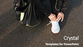  Presentation with woman runner - Slides having cropped photo of woman runner dressed in warm clothes tying laces before training background and a dark gray colored foreground