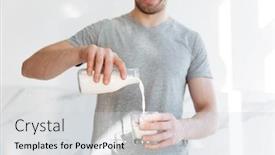  Presentation with milk - Colorful PPT theme enhanced with cropped photo of young handsome cheerful man indoors drinking milk focus on milk backdrop and a light gray colored foreground