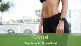  Presentation with standing strong - Presentation theme consisting of cropped picture of amazing strong young sports woman standing outdoors background and a tawny brown colored foreground