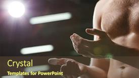  Presentation with chalk sports - Colorful slide set enhanced with cropped picture of handsome sports man in gym rubbing hands with chalk backdrop and a tawny brown colored foreground