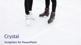  Presentation with ice rink - Presentation theme having cropped picture of young loving couple skating at ice rink outdoors background and a sky blue colored foreground