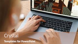  Presentation with work design - Slide deck with cropped-rear-shot-of-female background and a coral colored foreground