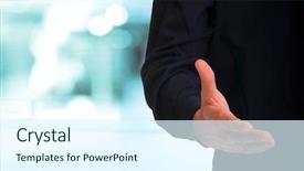  Presentation with hand shake - Amazing presentation design having cropped view of business man backdrop and a sky blue colored foreground