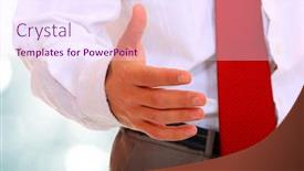  Presentation with hand shake - Beautiful PPT theme featuring cropped view of business man extending hand to shake backdrop and a sky blue colored foreground